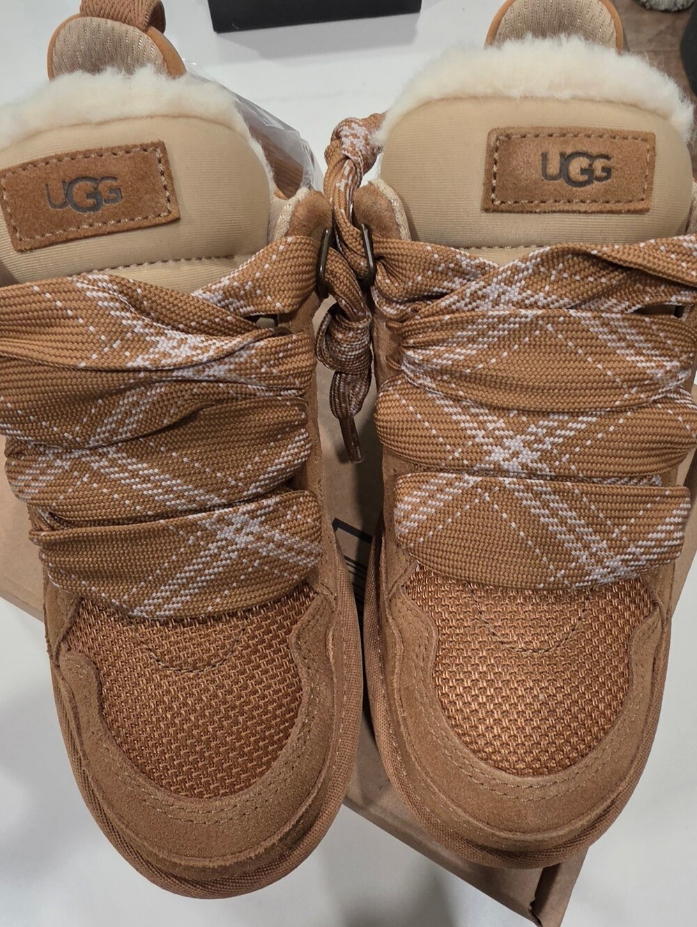 UGG Tan Suede Womens Platform Sneaker with Shearling Collar - Picture 3 of 3